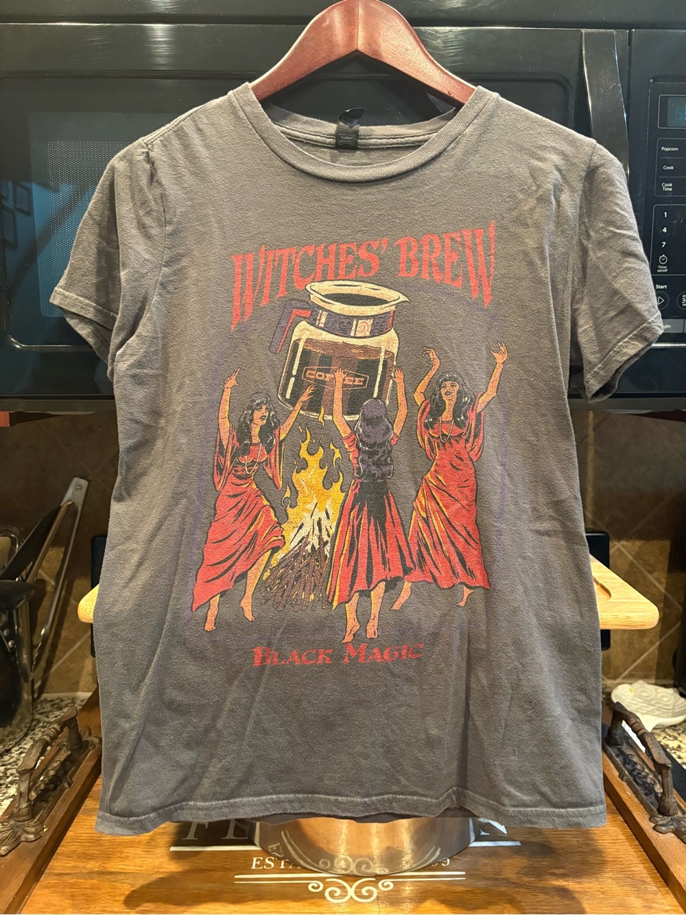Anvil Gray Witches' Brew Graphic Tee with Red and Yellow Print